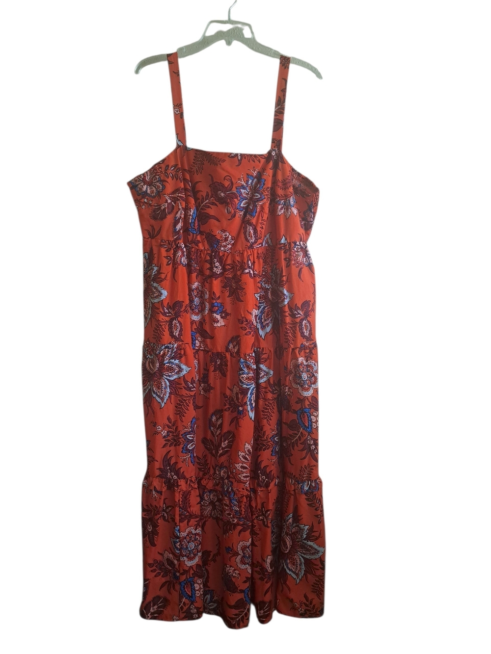 RHODE Rust Floral Maxi Dress with Blue & White Accents